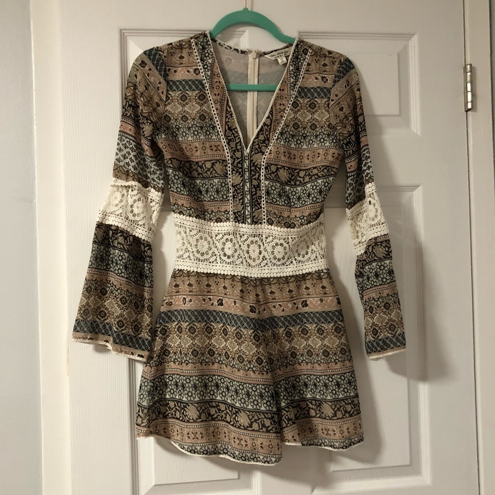 Long sleeve Crochet Shorts Romper